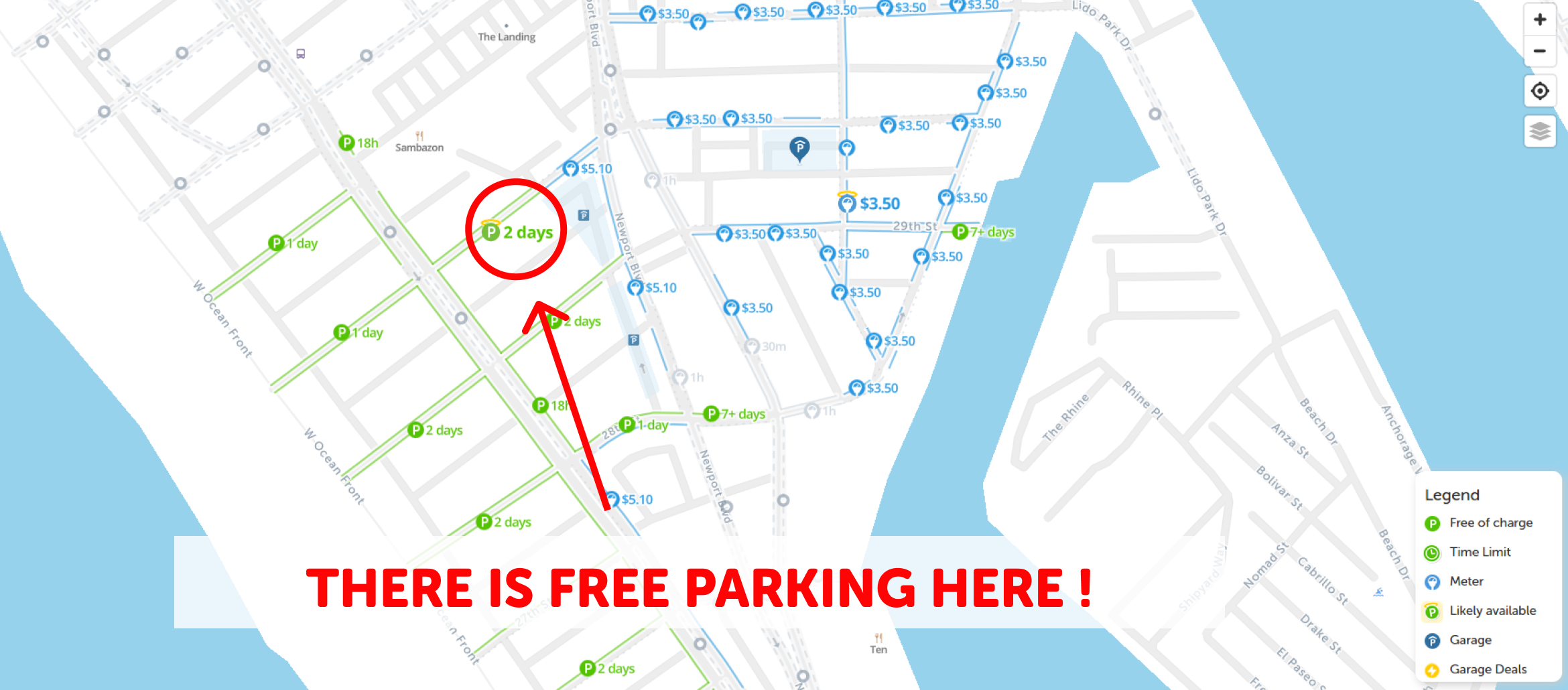 map of free parking in Newport Beach - SpotAngels